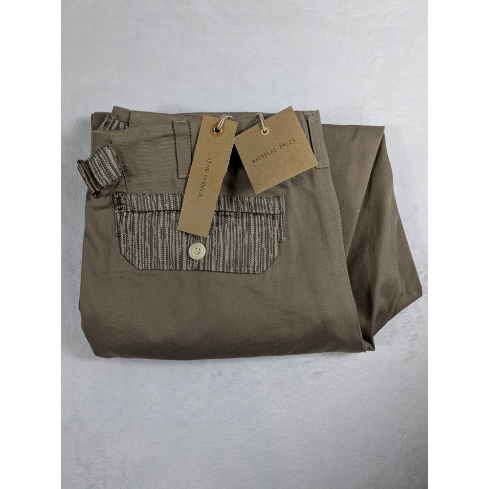 Nicholas Daley Safari Khaki Pants Silk/Cotton Pleated Adjustable Men 37x31 $546